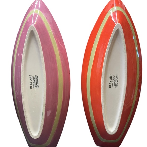 2 Clay Art Ceramic Surfboard Snack Plates Dip Bowls Days of Summer Fun Hang Ten - Picture 4 of 8